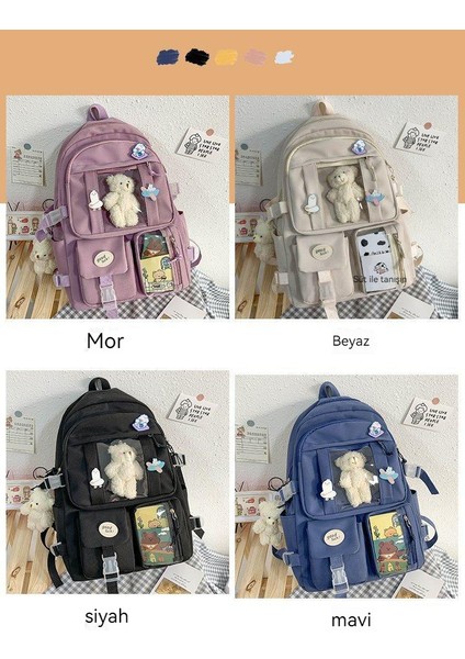 Lise Kız Sırt Çantası Okul Çantaları Kızlar Multipockets Kawaii Sırt Çantası ile 2 Ayı Bebek Genç Için (Yurt Dışından)