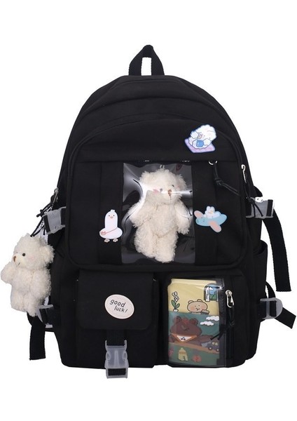 Lise Kız Sırt Çantası Okul Çantaları Kızlar Multipockets Kawaii Sırt Çantası ile 2 Ayı Bebek Genç Için (Yurt Dışından)