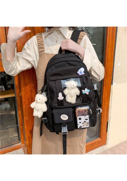 Lise Kız Sırt Çantası Okul Çantaları Kızlar Multipockets Kawaii Sırt Çantası ile 2 Ayı Bebek Genç Için (Yurt Dışından) fiyatları