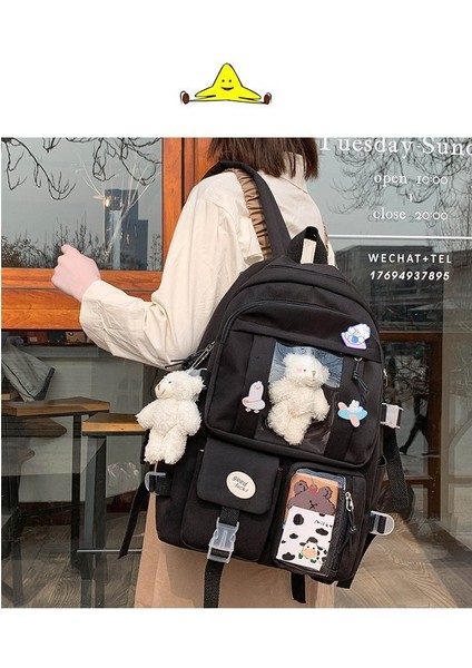 Lise Kız Sırt Çantası Okul Çantaları Kızlar Multipockets Kawaii Sırt Çantası ile 2 Ayı Bebek Genç Için (Yurt Dışından) modelleri