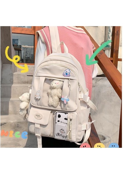 Lise Kız Sırt Çantası Okul Çantaları Kızlar Multipockets Kawaii Sırt Çantası ile 2 Ayı Bebek Genç Için (Yurt Dışından) fırsatları