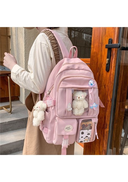 Lise Kız Sırt Çantası Okul Çantaları Kızlar Multipockets Kawaii Sırt Çantası ile 2 Ayı Bebek Genç Için (Yurt Dışından) fiyatları