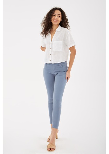Streç Pamuklu Yüksek Bel Skinny Fit Pantolon Bayan Pantolon 23Y0034K1