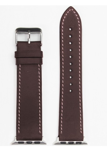 Apple Watch Kordon Deri Crazy Koyu Mürdüm 42-44-45 mm Uyumlu
