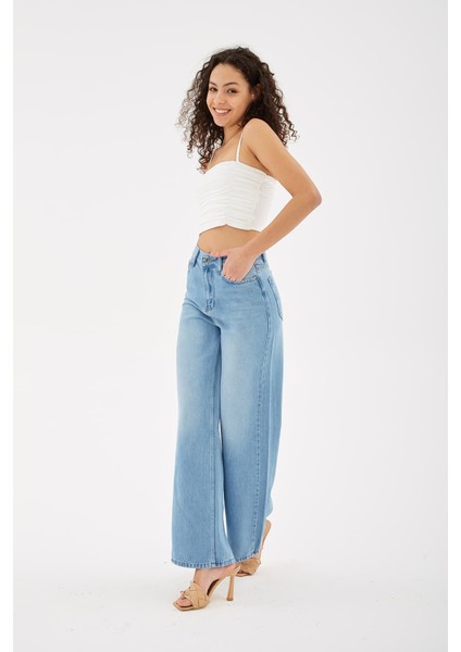 Pamuklu Yüksek Bel Palazzo Jeans Bayan Kot Pantolon 23Y0707K1
