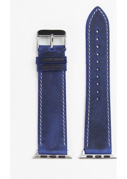 Apple Watch Kordon Deri Crazy Saks Mavi 42-44-45 mm Uyumlu