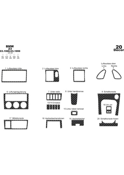 Meriç® Bmw Z3 Ön Torpido Kaplama Maun 20 Parça 1996-1999