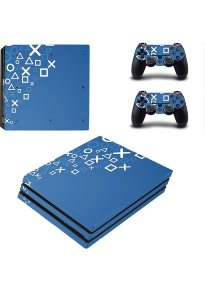 Mavi Arkaplan Beyaz Kol Düğmeleri Playstation 4 Pro Full Sticker Kaplama