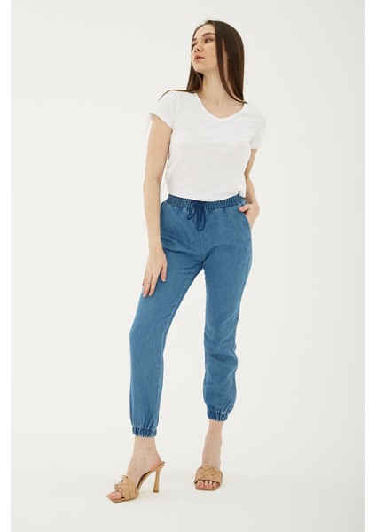 Pamuklu Cepli Normal Bel Jogger Jeans Bayan Kot Pantolon 23Y0708K1