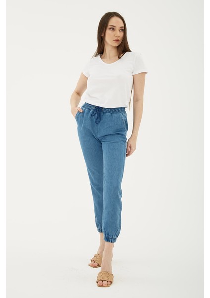 Pamuklu Cepli Normal Bel Jogger Jeans Bayan Kot Pantolon 23Y0708K1