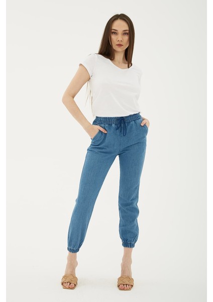 Pamuklu Cepli Normal Bel Jogger Jeans Bayan Kot Pantolon 23Y0708K1