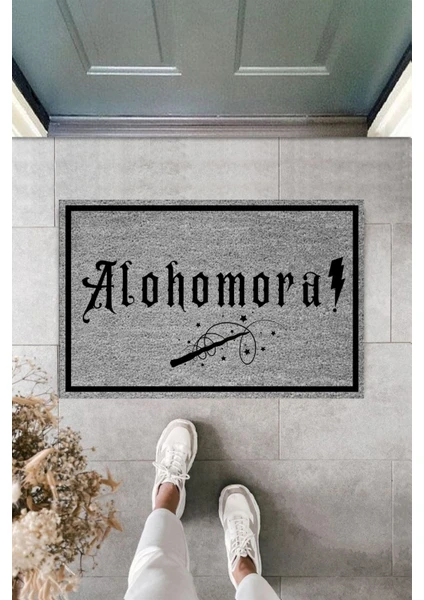 Dormot Home Modern Dijital Gri Baskı Harry Potter Alohomora 70X45CM Dekoratif Kapı Önü Paspası