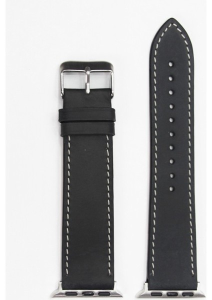Apple Watch Kordon Deri Crazy Siyah 42-44-45 mm Uyumlu