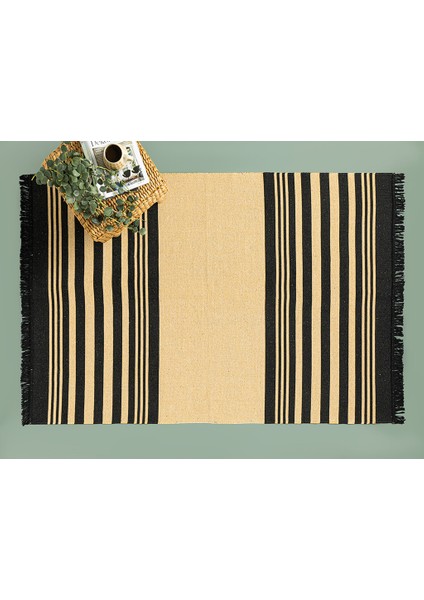Lara Tiar Dokuma Kilim 60 x 100 cm Krem Siyah