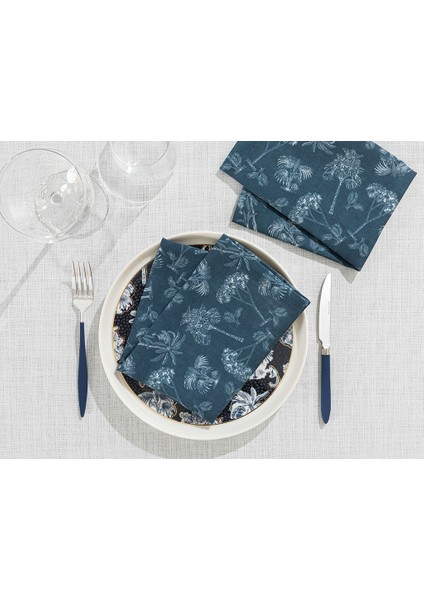 Toile Plants Polyester Misafir Peçetesi 40 x 40 Koyu Lacivert