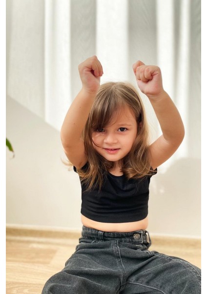 Crop Kız Basic Tshirt Siyah fiyatları