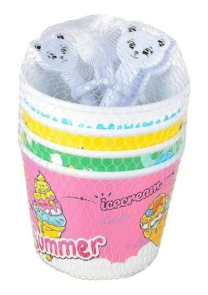 Cupice Kaşıklı Plastik Dondurma Seti 4' Lü - Dondurma Kabı Bpa Free Plastikten Üretilmiştir