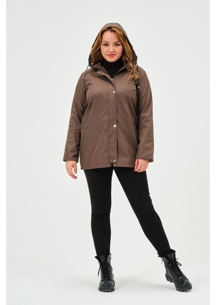 Arden Kadın Büyük Beden Kapüşonlu Fermuar Kapamalı Cepli Kısa Trençkot fiyatları