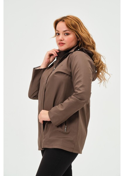 Arden Kadın Büyük Beden Kapüşonlu Fermuar Kapamalı Cepli Kısa Trençkot fırsatları
