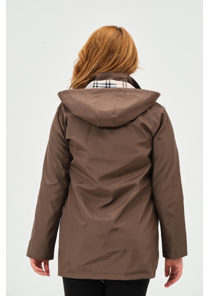Arden Kadın Büyük Beden Kapüşonlu Fermuar Kapamalı Cepli Kısa Trençkot indirimleri