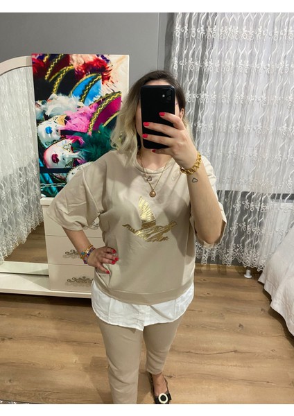 Birinciden Bej Kuş Detaylı Parlak Ikili Takım fırsatları