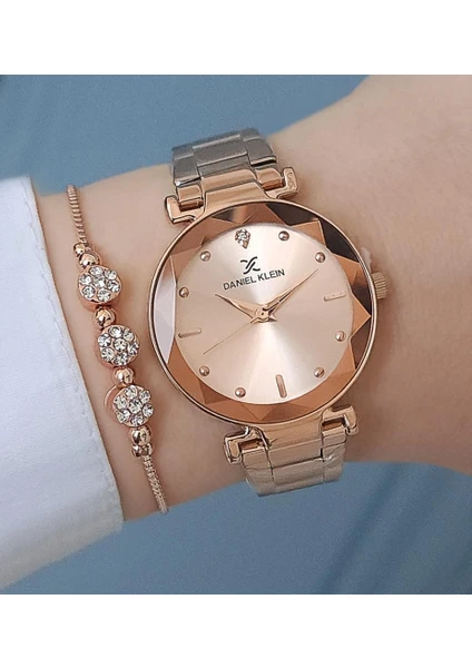 Daniel Klein Yeni Model Kesme Camlı Çelik Bilezik Rose Gold Kadın Kol Saati + Zirkon Taşlı Bileklik