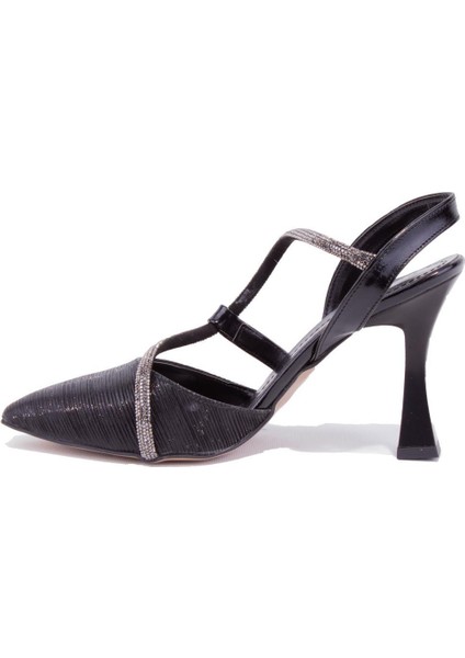 DZA07-396155 Siyah Simli Abiye Topuklu Kadın Ayakkabı modelleri