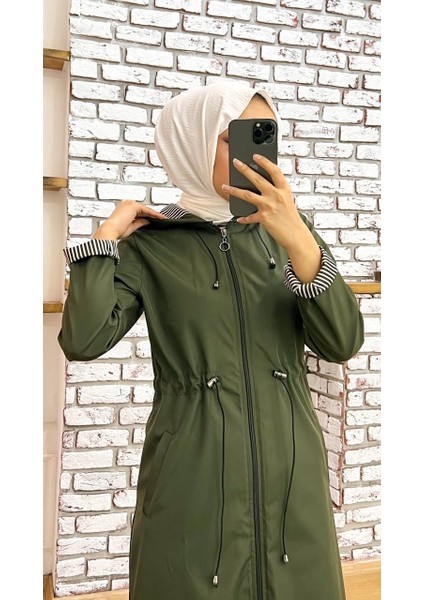 Haki Içi Çizgili ve Kendinden Astarlı Su Geçirmez Kadın Trençkot fiyatları