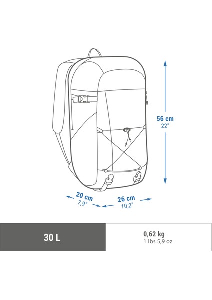 Quechua Outdoor Sırt Çantası - 30L - Siyah - Nh 100