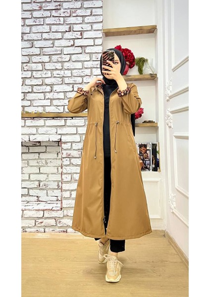 Taba Içi Leopar Desenli ve Kendinden Astarlı Su Geçirmez Kadın Trençkot modelleri