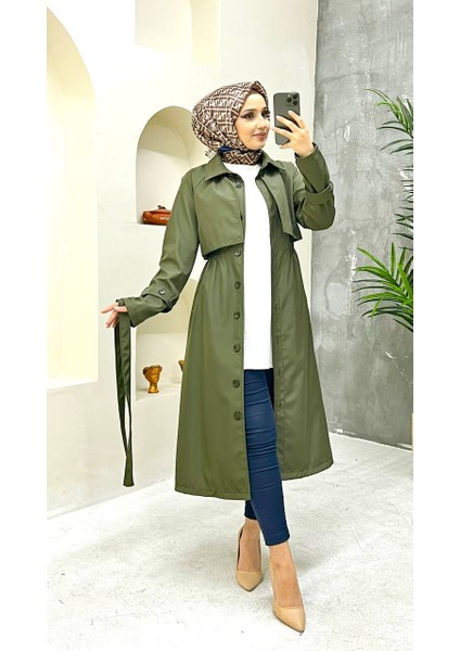 Haki Içi Astarlı ve Düğme Detaylı Kadın Trençkot fiyatları