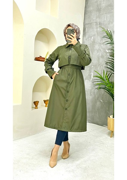 Haki Içi Astarlı ve Düğme Detaylı Kadın Trençkot modelleri