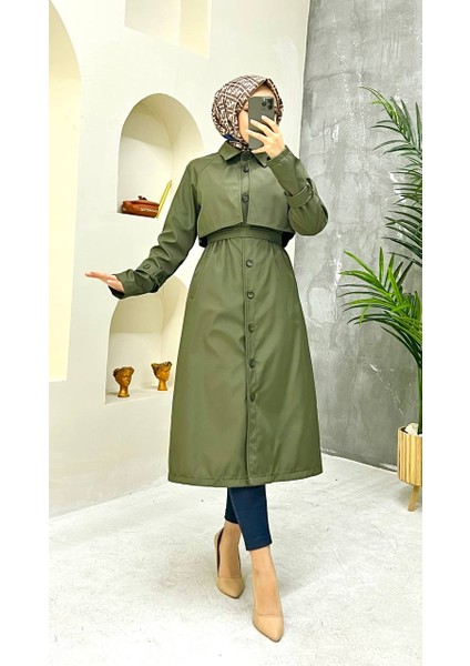 Haki Içi Astarlı ve Düğme Detaylı Kadın Trençkot fırsatları