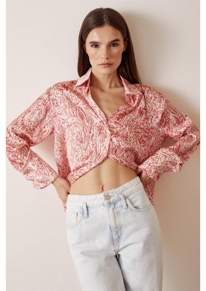 V Yaka Desenli Saten Gömlek modelleri