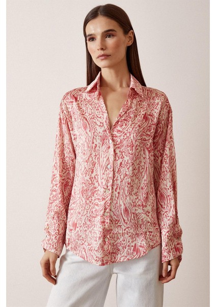 V Yaka Desenli Saten Gömlek fırsatları