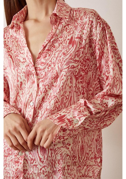 V Yaka Desenli Saten Gömlek indirimleri