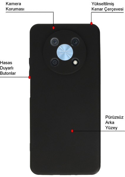 Huawei Nova Y90 ile Uyumlu Kapak Kamera Korumalı Mat Siyah Yumuşak Silikon Kılıf fiyatları