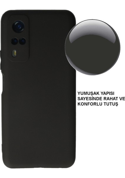 Kzy Vivo Y53S ile Uyumlu Kapak Kamera Korumalı Mat Siyah Yumuşak Silikon Kılıf