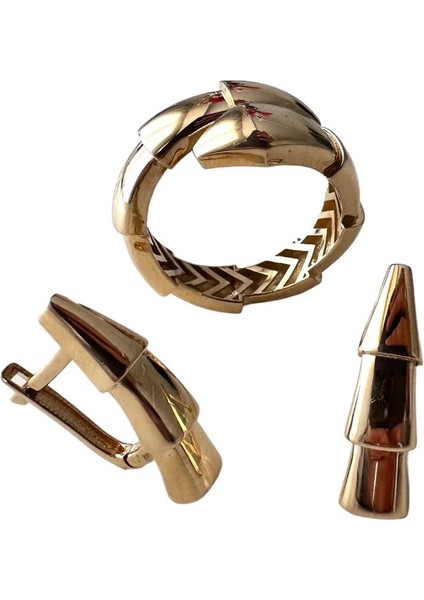 Bulgari Yılan Model 14 Ayar Altın Yüzük Küpe Set