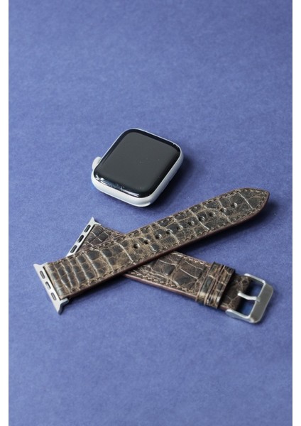Apple Watch Kordon Kahverengi Croccodile 42-44-45 mm Uyumlu