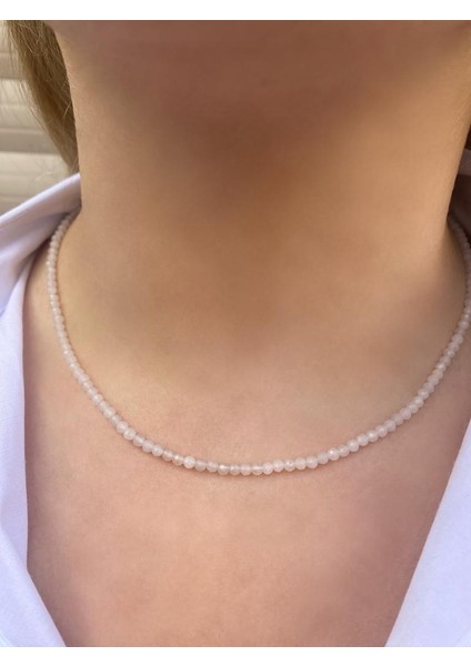 3 mm Ay Taşı Fasetli Doğal Taş Kolye