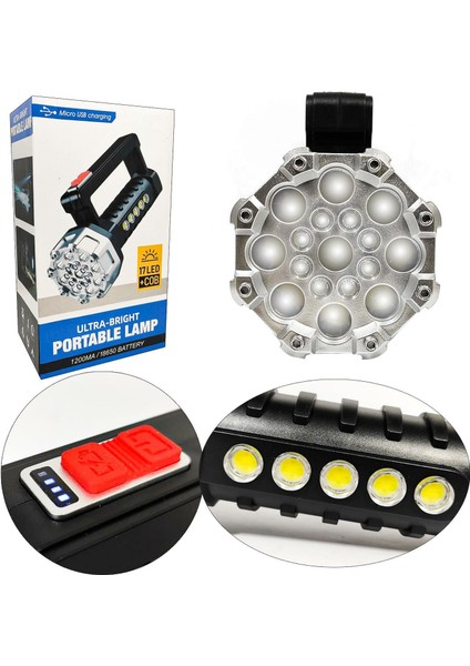 El Feneri̇ Şarjli 17LED+5COB LED Ranchi RC-3030