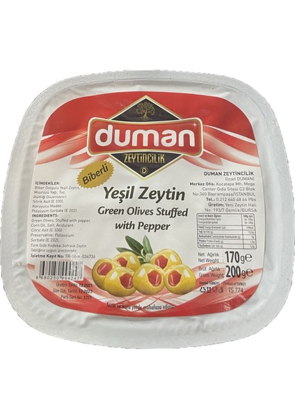 Biberli Yeşil Zeytin 30 Adet 200 GR