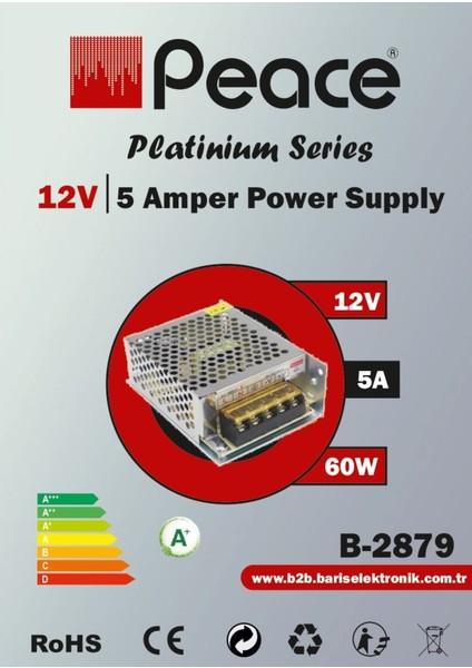 B2879 220 Volt 12 Volt 5 Amper Metal Kasa Adaptör