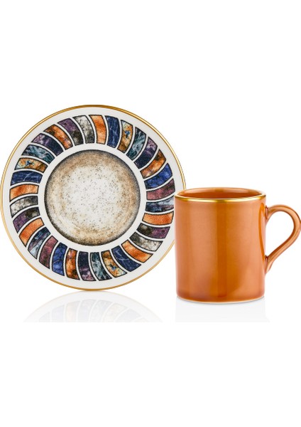 11125 Ahenk 12 Parça Porselen Altın File Fincan Takımı Turuncu