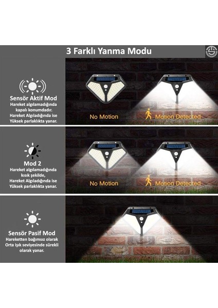 4 Adet Solar 102 Ledli Modlu Bahçe Aydınlatması Güneş Enerjili Hareket Sensörlü Lamba