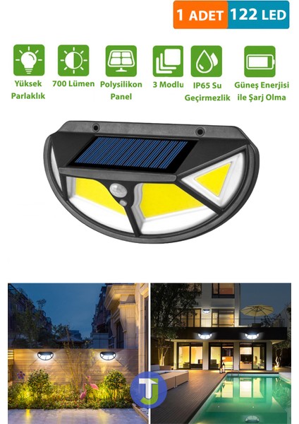 122COB Ledli Güneş Enerjili Bahçe Aydınlatma Solar Lamba Hareket Sensörlü