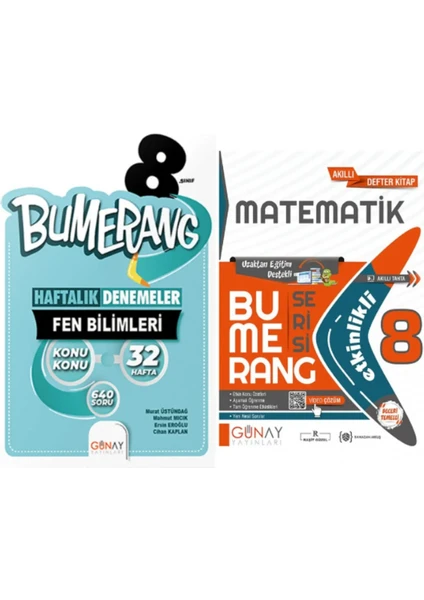 Günay Yayınları 8. Sınıf 32 Haftalık Bumerang Fen Bilimleri Deneme + Bumerang Mat Etkinlikli Akıllı