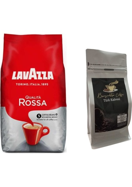 Lavazza Qualita Rossa Çekirdek Kahve 1kg + Bayraktar Coffe Türk Kahvesi 500 Gram