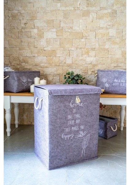 Keçe Kapaklı Mega Kirli Çamaşır Sepeti - Çok Amaçlı Saklama Kutusu 55X40X30 cm Mega Hurç Keçe Kapaklı Mega